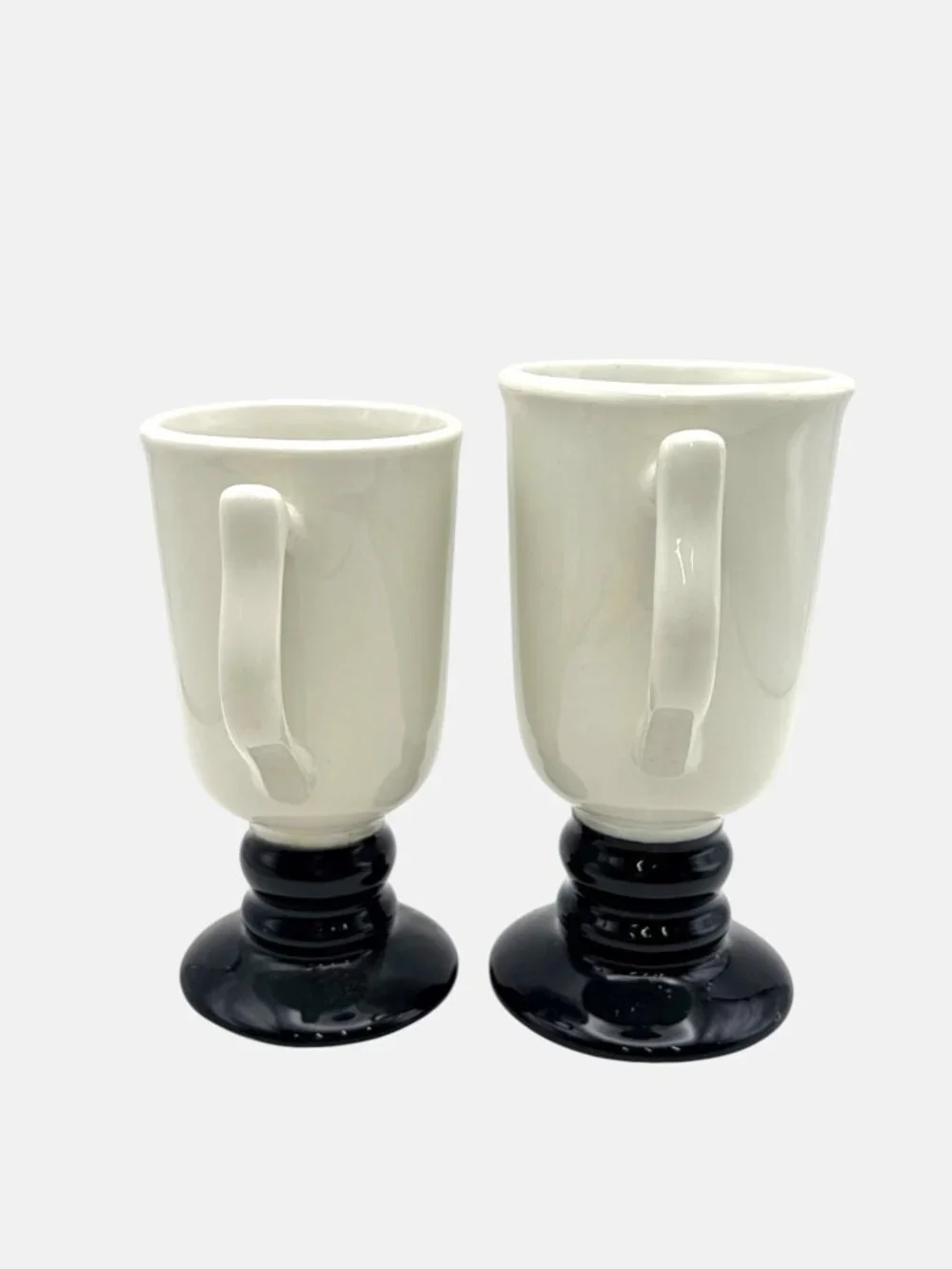VTG Hall China Pedestal Coffee Mugs (2) Black & White Ceramic Footed Cups 1273